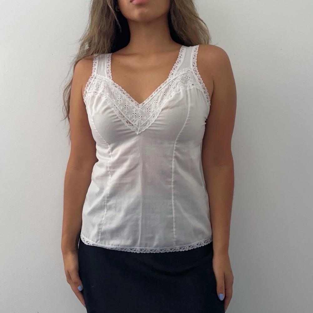 Vintage White Lace Trim Tank Top